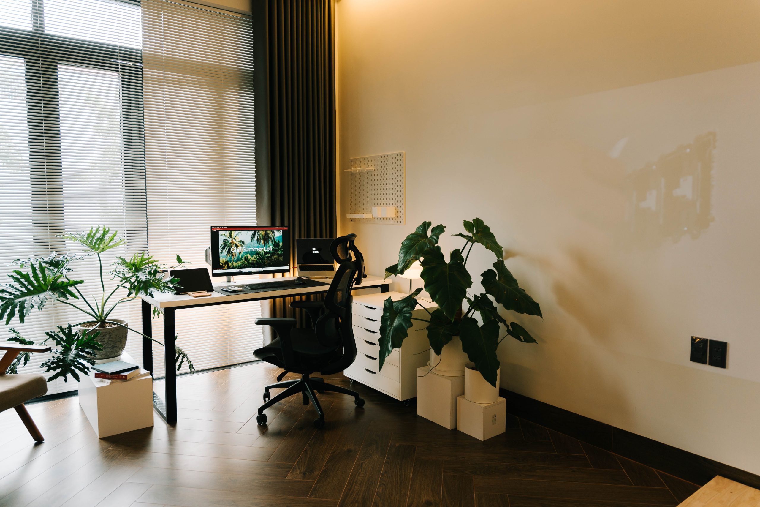 Tidy modern office with plants after office cleaning